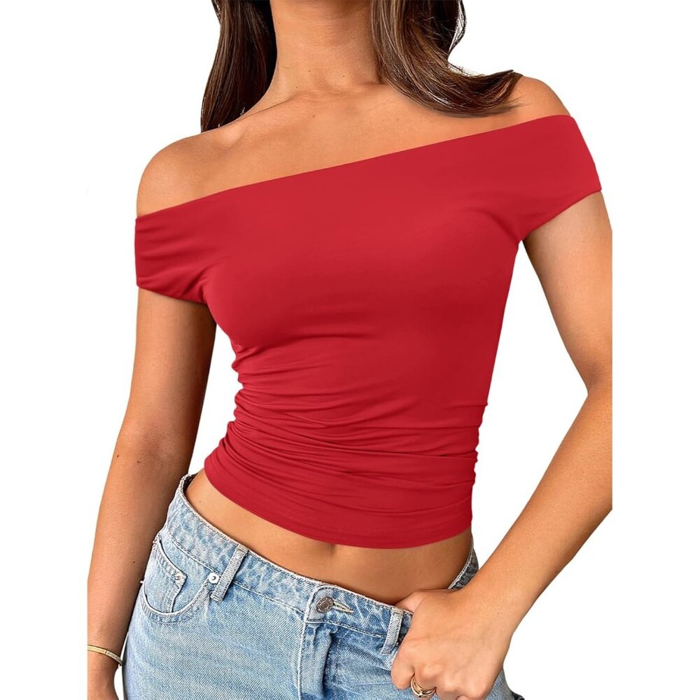 Women's Cami Crop Tops Red Off The Shoulder Classic Going Out Summer Comfort